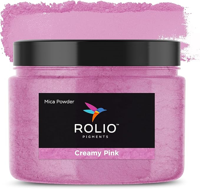 Rolio Premium Pink Mica Powder - Creamy Pink (100G / 3.5 oz) - 1 Jar of Pigment Powder for Epoxy Resin, Dye, Soap Making, Nail Polish, Paint, Candle Making, Bath Bombs, Slime