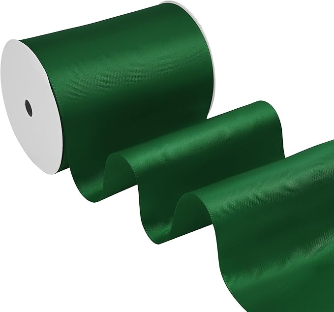 Forest Green Satin Ribbon 4 Inch X 15 Yards Solid Color Double Faced Ribbons Perfect for Crafts Wedding Decor Bow Making Arts Sewing and More