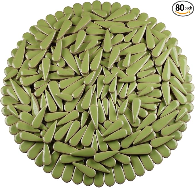 200g Petal Droplet Shaped Ceramic Mosaic Tiles for Crafts, Vibrant Colors, Ceramic Tiles for Mosaic Making Kits, DIY Arts and Crafts (Light Green)
