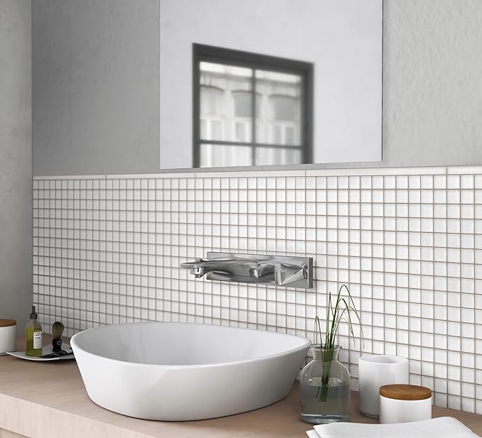 Ice White Matte Glass Square Mosaic Tile 1" x 1" – 10 Sheets for Backsplash, Bathroom, Shower, or Pool - Not Peel & Stick – 9.67 sq. ft./Case - Water-Resistant Indoor Outdoor Decorative Tile