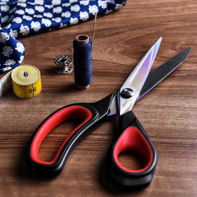 LIVINGO 2 Pack Premium Tailor Scissors Heavy Duty Multi-Purpose Titanium Coating Forged Stainless Steel Sewing Fabric Leather Dressmaking Comfort Grip Shears Professional Crafting (8.5 & 9.5INCH)