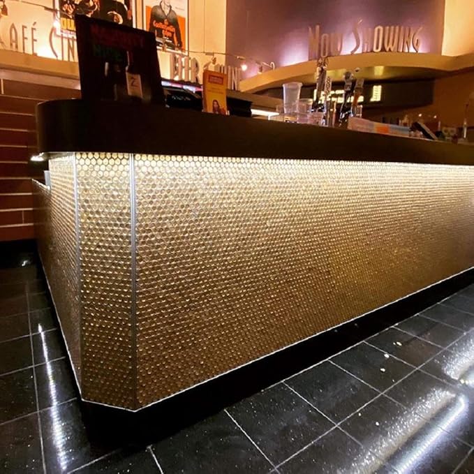 Box of 10 Glossy Gold Glass Penny Round Mosaic Tiles – 12.2" x 12.2" Mesh-Mounted Sheets, 10.34 Sq Ft, Not Peel & Stick - Kitchen Backsplash, Shower Wall, Bathroom, Fireplace, Interior Decor
