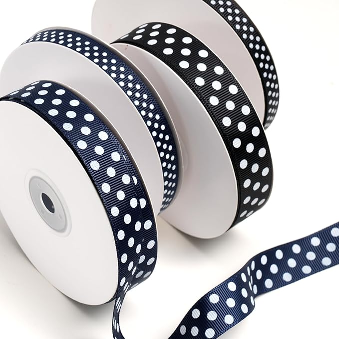 Polka Dot Grosgrain Ribbon 3/8 Inch, 25 Yards Spool Black and White Dot Craft Ribbon for Christmas Gift Wrapping DIY Crafts Hair Bows Wedding Party Decor Sewing and Home Decoration