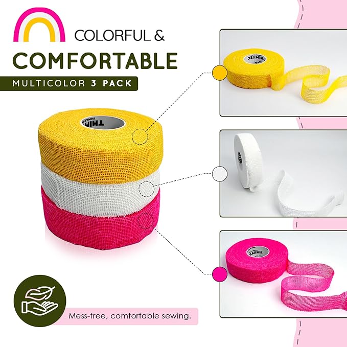 THIMTEC - The Original Thimble Tape for Hand Sewing - Fully Adjustable Nail & Finger Protector - A Smarter Alternative to Classic Knitting Thimbles -White Cloud, 3-Pack