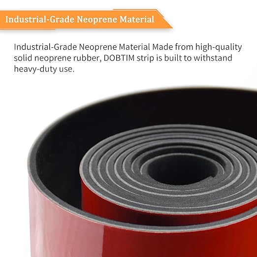 DOBTIM Solid Neoprene Rubber Strips with Adhesive Backing 1/8 (.125)" Thick x 2" Wide x 10' Long, Self Adhesive Rubber Sheets, Rolls & Strips for DIY Gaskets Crafts Pads Seals Warehouse Flooring