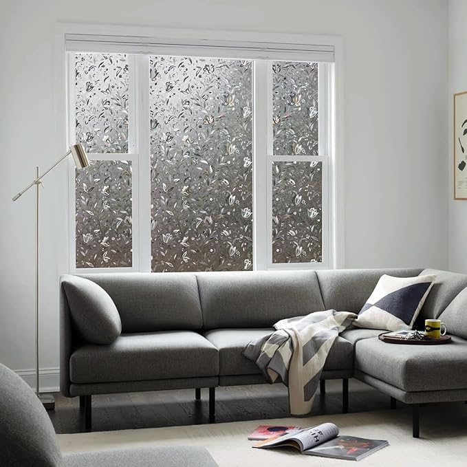 LEMON CLOUD Window Film, Decorative Window Privacy Film, Window Film Privacy Static Cling Frosted, Anti-UV Sun Blocker Heat Control for Home(Grayish Black, 29.5 x 78.7 inches