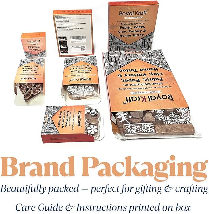 Royal Kraft Mandala Wooden Printing Stamps (Set of 5) - DIY Henna Fabric Textile Paper Clay Pottery Blocks Htag2209