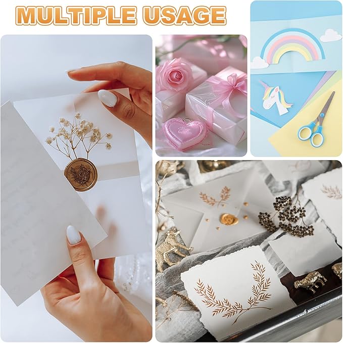 MECCANIXITY 100 Sheet Colored Vellum Paper 5.9" x 8.3", 100gsm Translucent Printable Vellum Sheets for Printing Wedding Invitations Inkjet Laser Printer, Orange