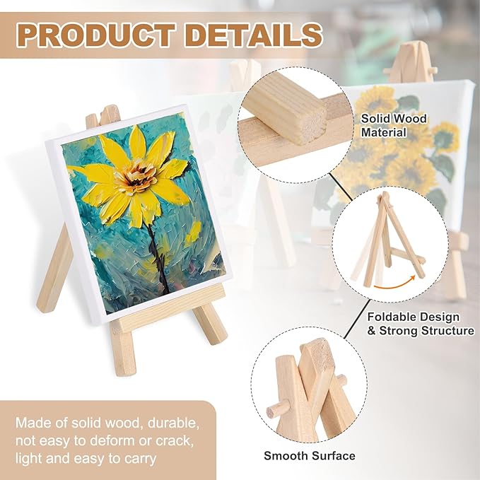 MECCANIXITY Mini Wood Display Easels, 4.9"x2.8"A-Frame Painting Tabletop Easels Holder Stand for Artists Beginners Displaying Small Canvases Art Photos Business Cards(Pack of 12, Wood Color)