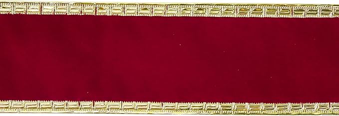 MEEDEE Burgundy Velvet 2.5 Inch Dark Red Christmas Ribbon 10 Yards Wired with Gold Greek Key Edge for Tree Decoration