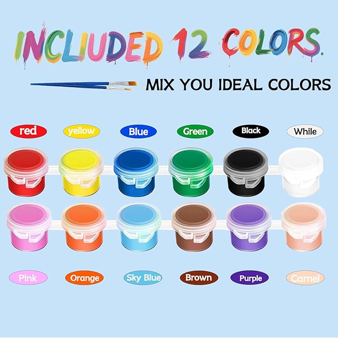 30 Pack Mini Acrylic Paint Set, 12 Colors Washable Paint Strips for Kids & Adults - Includes 60 Brushes, 360 PCS kids Paint Kits for Easter Eggs, Birthday, Classroom Party，school supplies