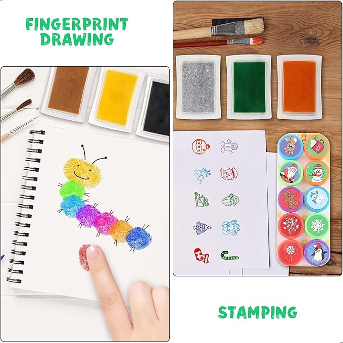 DEAYOU 30 Pack Craft Ink Pads, Washable Finger Stamp Pad for Rubber Stamps, Card Making, Paper, Wood, Fabric, Scrapbooking, DIY, Children, Adult, 15 Colors