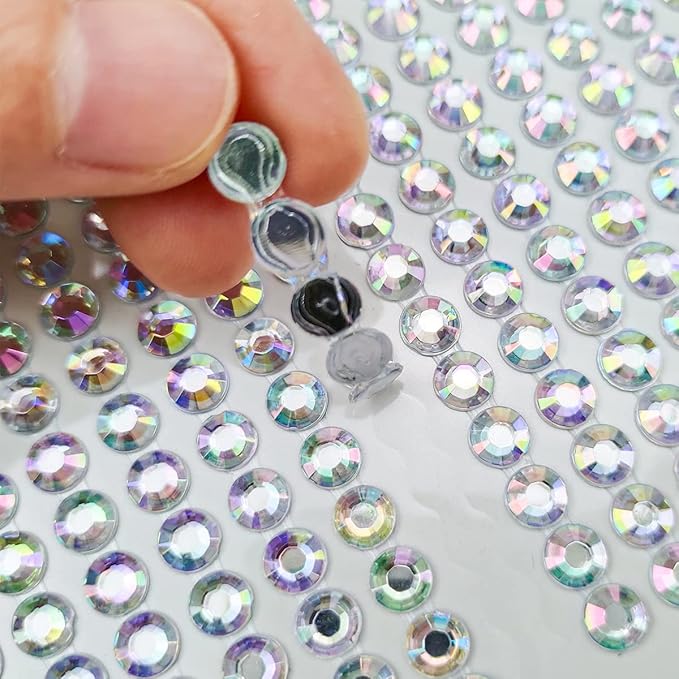 3090 Pcs 4 Sheets Rhinestone Stickers 3/4/5/6 mm Self Adhesive Craft Rhinestones Gems for Face Eyes Makeup Hair Body (AB-3/4/5/6mm)