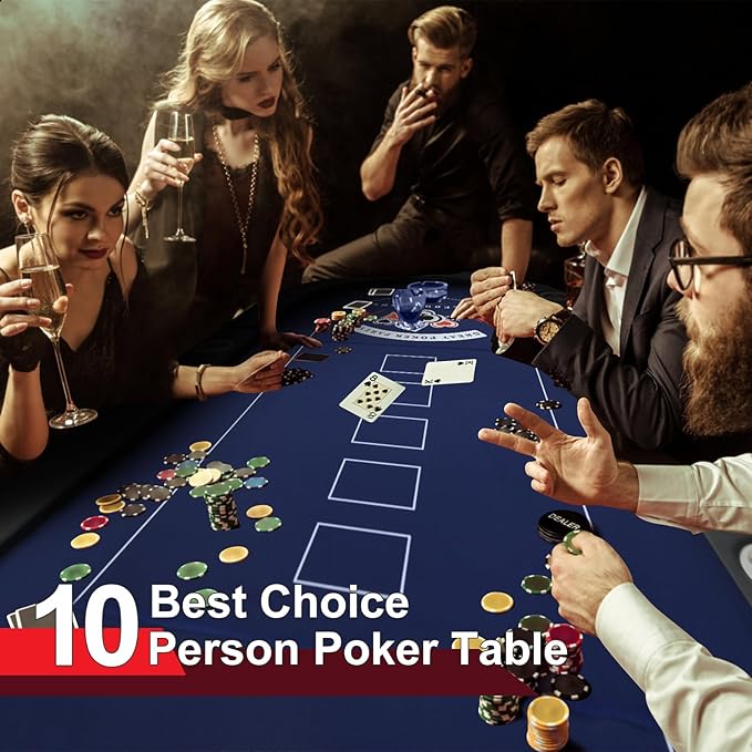 84" Poker Table, 10 Players Foldable Casino Leisure Texas Holdem Table, Portable Folding Game Table with Padded Rails and Cup Holders for Texas Card, Blackjack Board Game（Black）
