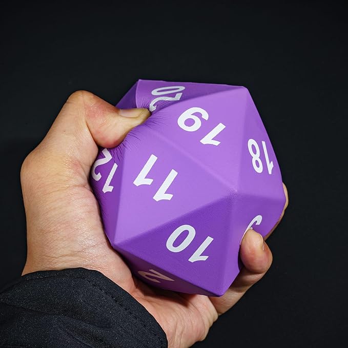 Large Foam D20 Dice, 80mm Purple 20 Sided Dice D&D Polyhedral Set with Drawstring Bag for Role Playing Games