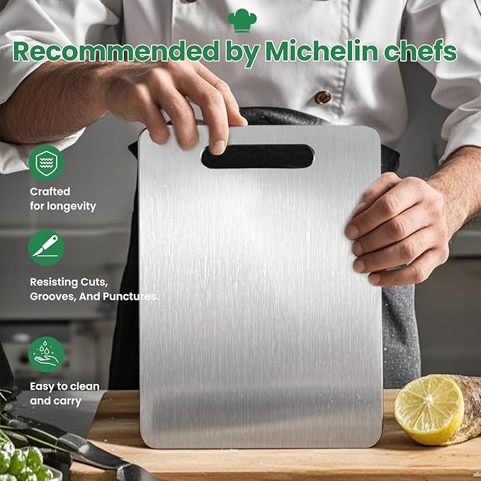 2 Pack, 100% Pure Titanium Cutting Board - 15x11 Inch Non-Slip Kitchen Chopping Board, Dishwasher Safe, Scratch Resistant, Easy to Clean, Durable & Hygienic for Meat, Vegetables, and Fruits