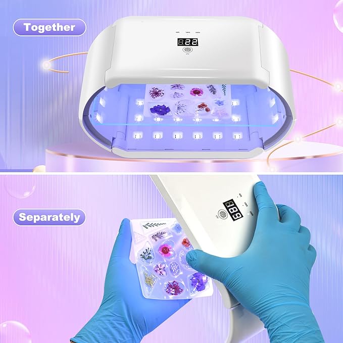 UV Light for Resin - Fast Curing UV Resin Light with Adjustable Time Setting Large Size 48W Two-Sided Portable Foldable UV Lamp with Silicone Mold Gloves