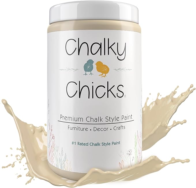 Chalky Chicks All-in-One Chalk Paint for Furniture or Cabinet - 32 Fl Oz - Matte Finish Cuppa Latte Tan for Metal, Wood Furniture Paint - No Sanding All-in-One for Home Decor & Crafts, USA Made