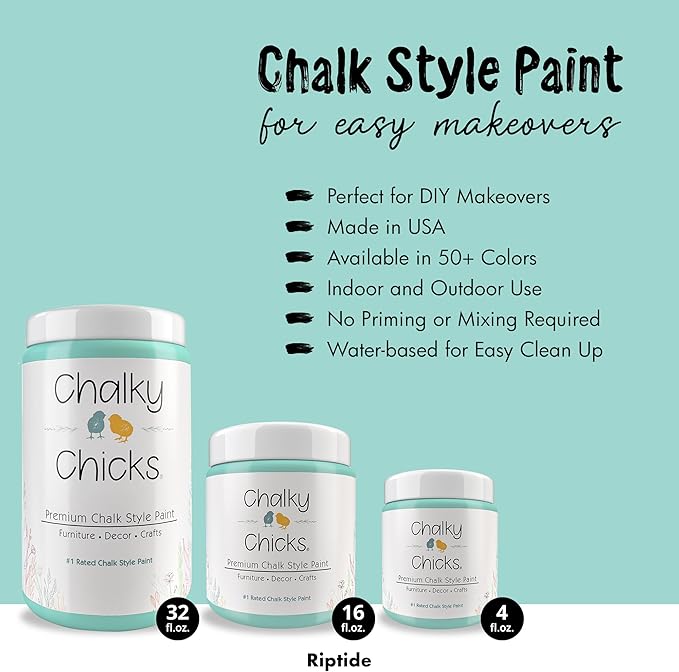 Chalky Chicks All-in-One Chalk Paint for Furniture or Cabinet - 16 Fl Oz - Matte Finish Riptide (Green Blue) for Metal, Wood Furniture Paint - No Sanding All-in-One for Home Decor & Crafts, USA Made