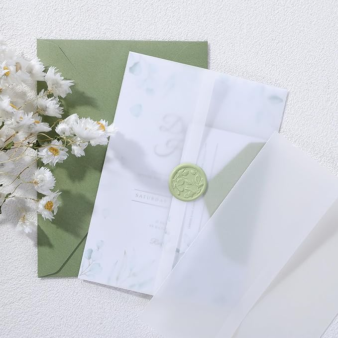 UNIQOOO 70 Pack Vellum Jackets for 5x7 Invitations, Elegant Pre-Folded Vellum Paper, 115GSM Frosted Vellum Cover Wedding Envelopes, Vellum Wraps