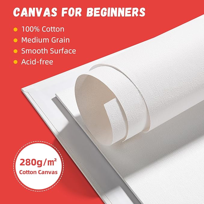 Simetufy 12 Pack 5x7 Inch Small Flat Canvas Boards for Painting, Gesso Primed Acid-Free 100% Cotton Blank Canvas Panels for Kids, Non Toxic