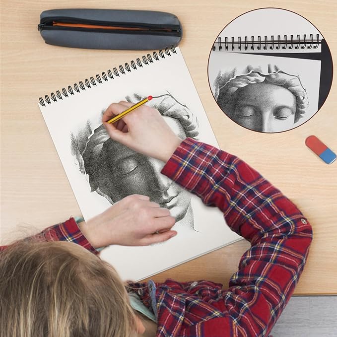 TKOOFN 8.5" x 11" Sketch Book, Pack of 10, 600 Sheet Top Spiral Bound Premium Sketchbook Drawing Pads(68lb/100gsm), Acid-Free Painting Paper Drawingbook for Adults Kids Artists Beginners