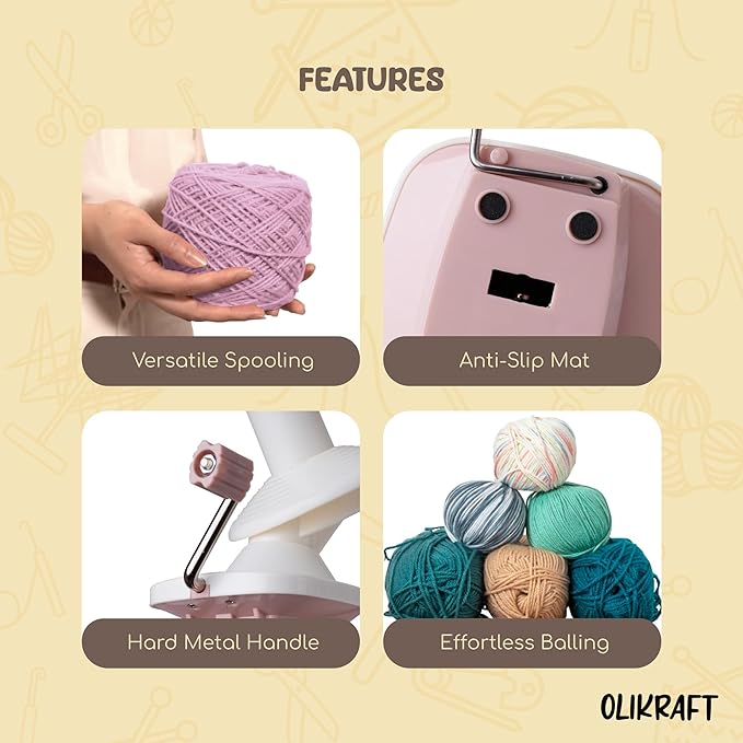 Olikraft Manual Yarn Winder | Yarn Ball Winder, Roller, Baller Crochet Spinner for Crocheting | Clamp for 1 3/4" Surfaces | Create Cakes up to 4oz