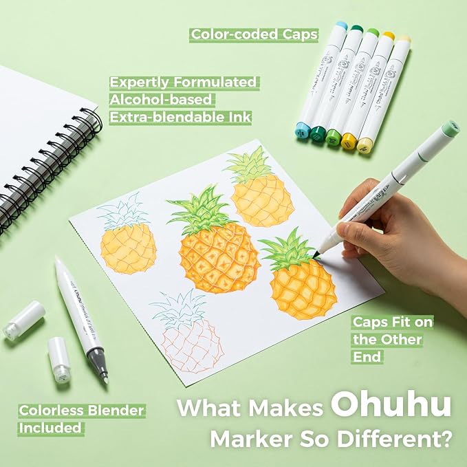 Ohuhu Alcohol Markers Brush Tip: 168-Color Double Tipped Art Marker Set for Artist Adults Coloring Illustrations -Honolulu B -Brush & Fine -Refillable