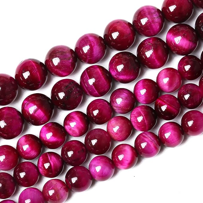 AAA Natural Rose Red Tiger Eye Agate Stone Round Loose Beads for Jewelry Making Semi-Precious Beads DIY Bracelet Necklace 8mm 48pcs (Rose Red Tiger Eye Stone, 8mm)