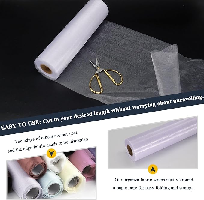 White Tulle Organza Fabric Rolls, Crystal Organza 12" by 50 Yards (150 ft) Sheer Nylon Silky Shiny Netting Spool Bolt for DIY Craft Table Runner Wedding Baby Shower Party Decor (White)