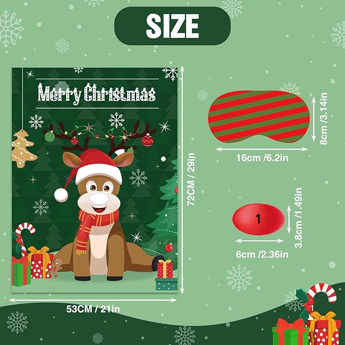 ASTARON Christmas Party Games for Kids, Pin The Hat on Reindeer with 36 Stickers 2 Blindfolds Christmas Holiday Party Decorations School Classroom Activities