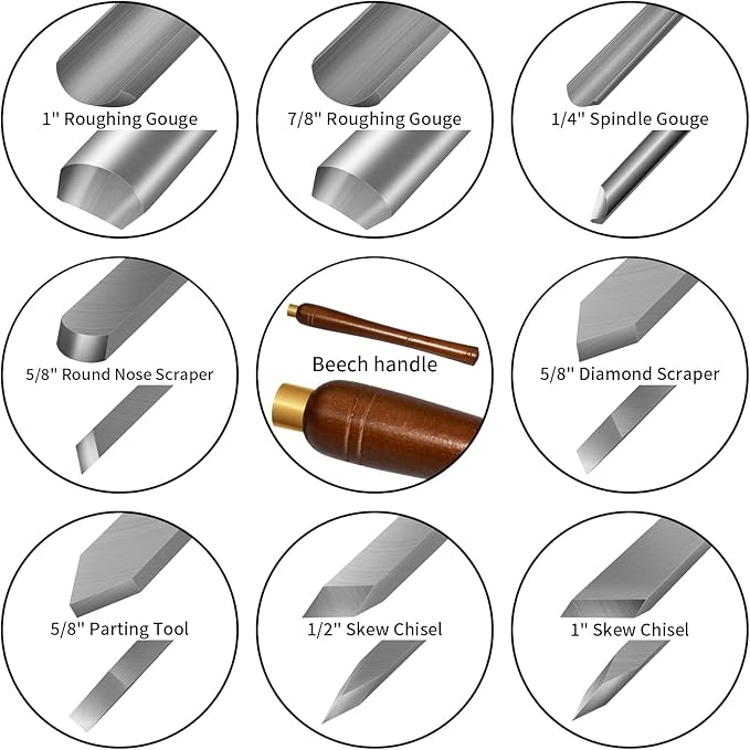8pcs HSS Wood Turning Tools Lathe Chisel kit with Beech handle