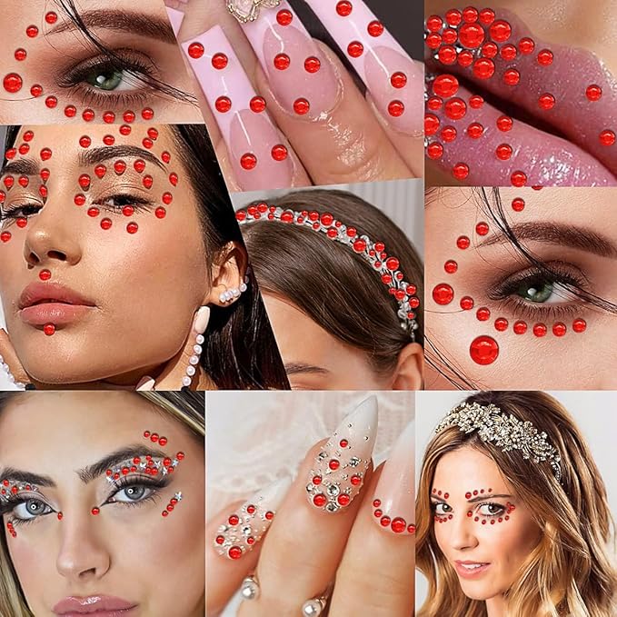 3090 Pcs 4 Sheets Rhinestone Stickers 3/4/5/6 mm Self Adhesive Craft Rhinestones Gems for Face Eyes Makeup Hair Body (Red-3/4/5/6mm)