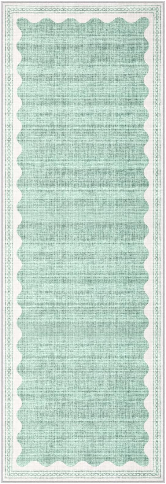 Scalloped Rug 2x6 Runners for Hallways, Solid Green Runner Rug Non Slip Scalloped Bath Runner, Washable Rugs for Bedroom Girls, Rugs for Kitchen Floor Soft Dorm Nursery Carpet for Bedside
