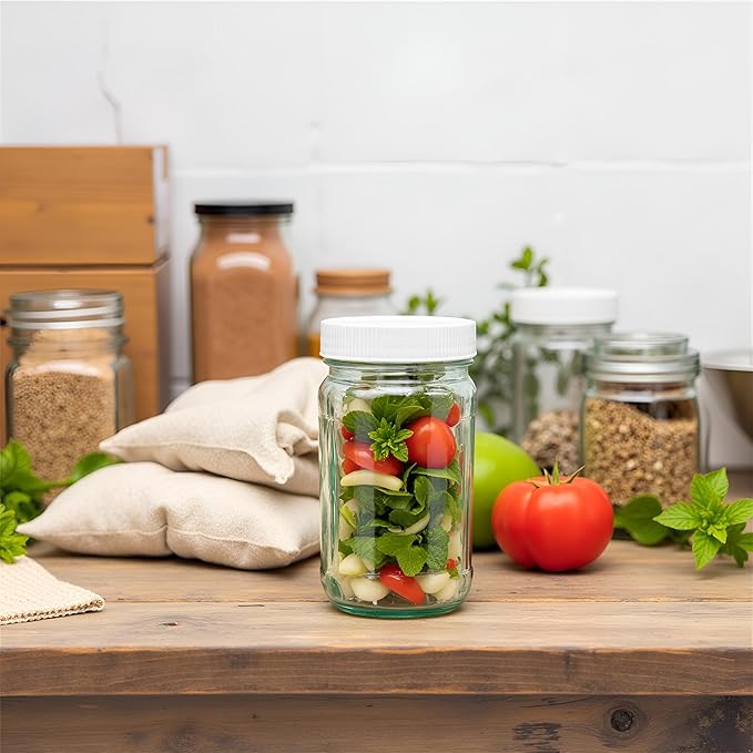 JARMING COLLECTIONS 16oz Glass Mason Jars with BPA-Free Plastic Lids – Regular Mouth Pint Mason Drinking and Storage Jars for Kitchen, Pantry, Canning, and Food Storage