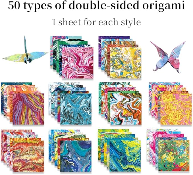 Square Origami Paper 6x6 Double Sided 50 Sheets 50 Colors 70GSM Origami Kit Japanese Chiyo Easy Fold Arts Crafts DIY Handwork Beginner Rock Color