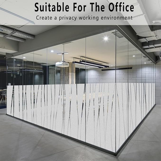 Finnez Window Privacy Film Decorative Frosted Window Cling Privacy Film for Glass, Non-Adhesive Heat Anti-UV for Home Office Living Room, Irregular Stripe Patterns, 17.5 x 157.4 Inches