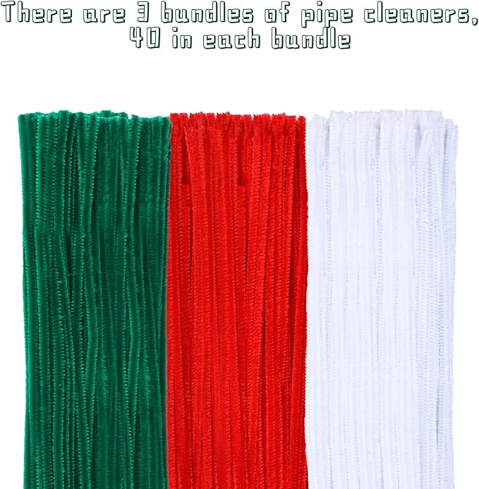 120 Pieces Pipe Chenille Stems, Christmas Solid Color Pipe Cleaners Set for DIY Arts Crafts Decorations (Red+Green+White)