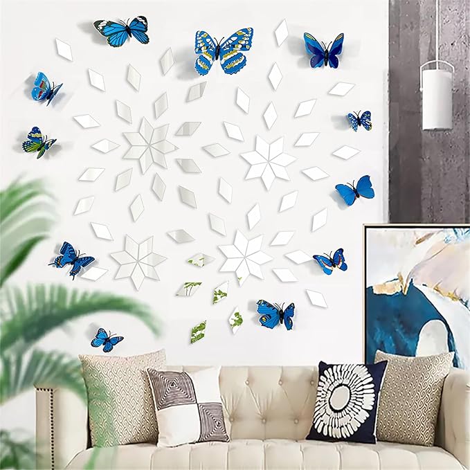DARENYI 300PCS Diamond Shape Mirror Mosaic Tiles for Craft, Mini Rhombus Mirror Pieces Self-Adhesive Acrylic Mirrors Sheets Mosaic Pieces Flexible Craft Mirrors Bulk for DIY Projects Wall Decor