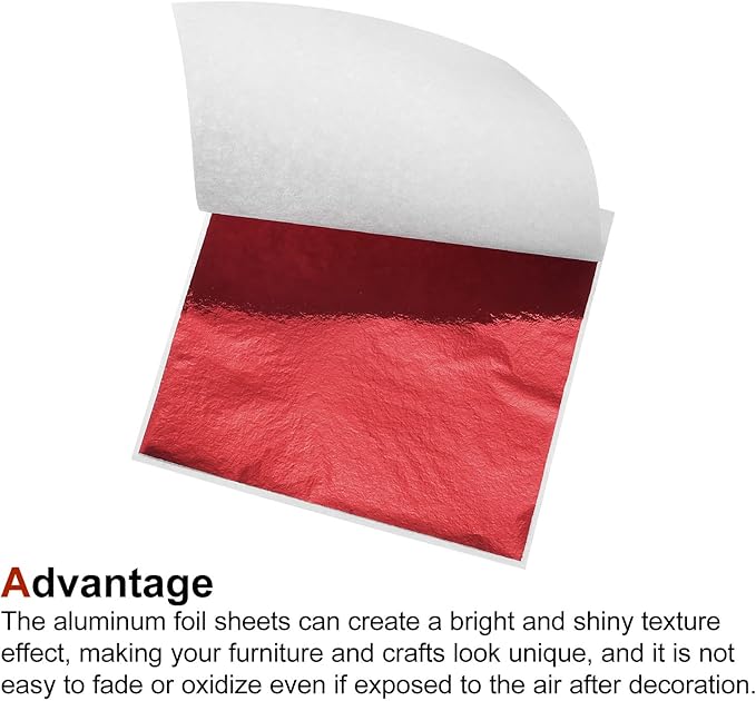 MECCANIXITY Gold Leaf Foil Sheet, Red Leaf Papers, 3.3 x 3.1inch for Art Decoration, Sculptures, Painting, Pack of 100