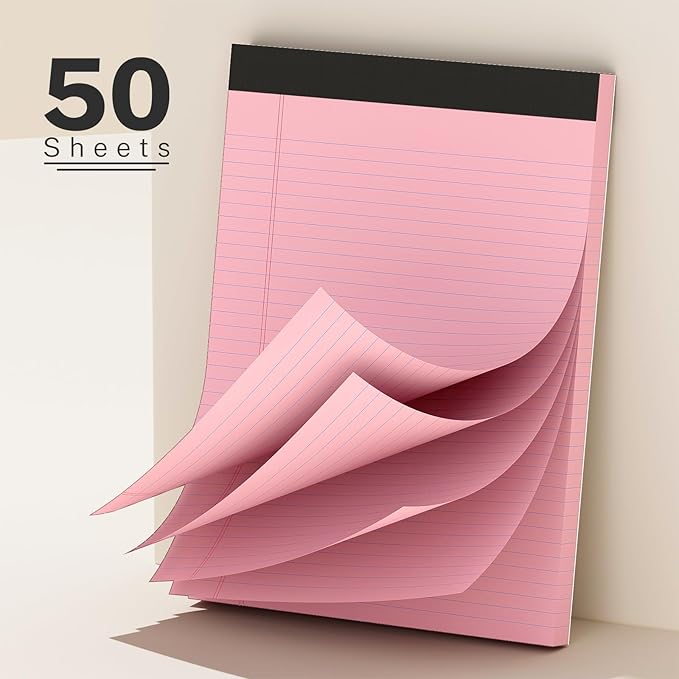 5 Pack Colored Legal Pads 8.5 x 11 College Ruled Paper Note Pads Narrow Ruled 50 Sheets per Notepad Perforated Writing Pad Durable Sturdy Back 8x11 Pads of Paper Pink Purple Blue Green Yellow