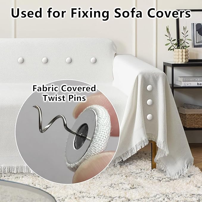 Linen Fabric-Covered Twist Pins - 8 Colors Upholstery Pins & Bed Skirt Pins -Used to Secure Sofa Cushion, Armrest Covers, Furniture & Bed Skir(12, White)