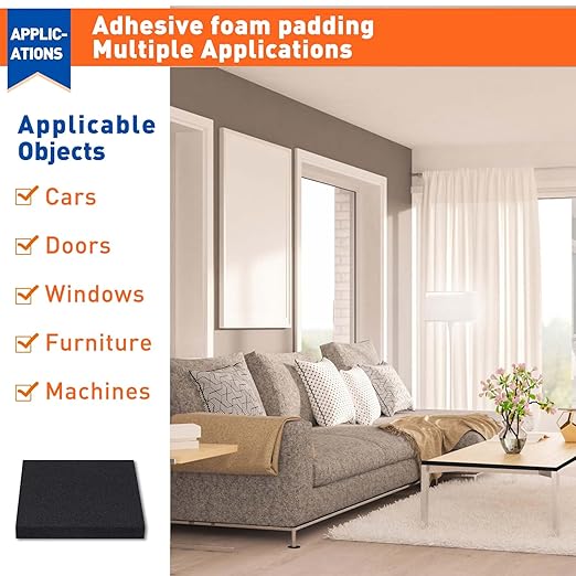 MAGZO 4Pcs Adhesive Foam Padding 1/2 in Thick X 12 in X 8 in,Closed Cell Foam Sheets Neoprene Rubber Self Stick Pads Anti Vibration Pads,Black (12in x 8in x 1/2in, 4Pcs)