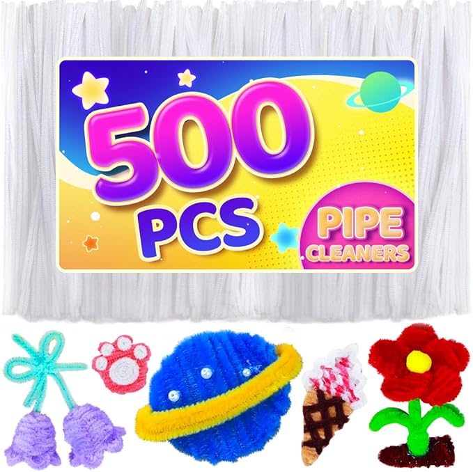 Eppingwin 500pcs Pipe Cleaners, White Pipe Cleaners Craft Supplies,Chenille Stems for DIY Arts Crafts Project(White)