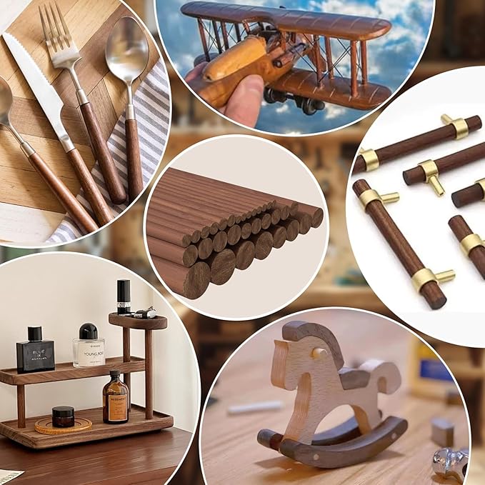 32Pcs 7 Size Walnut Wooden Dowel Rods 5.9Inch Long Wooden Dowel Rods Sticks 4/6/8/10/12/15/18mm Wood Sticks for Crafts Unfinished Round Sticks for Crafts and Woodworking Building Material
