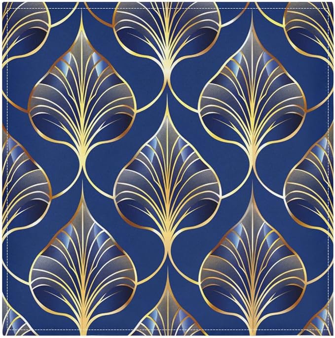 ALAZA Art Deco Floral Royal Blue & Gold Cloth Napkins Set of 1, 20x20 Inch Washable and Reusable Napkin for Decoupage Dinner Party Everyday Use
