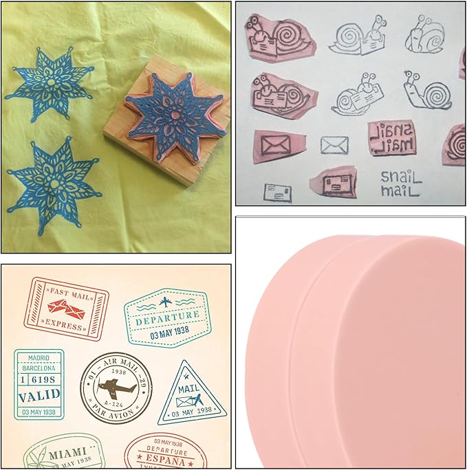 60 Pcs 2" Round Rubber Carving Blocks, Linoleum Blocks, Stamp Carving Blocks for Printmaking, Crafts and More,(Pink) by KUKLIPJIM