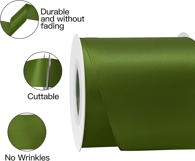 Moss Satin Ribbon 3 Inch X 15 Yards Solid Color Double Faced Ribbons Perfect for Crafts Wedding Decor Bow Making Arts Sewing and More