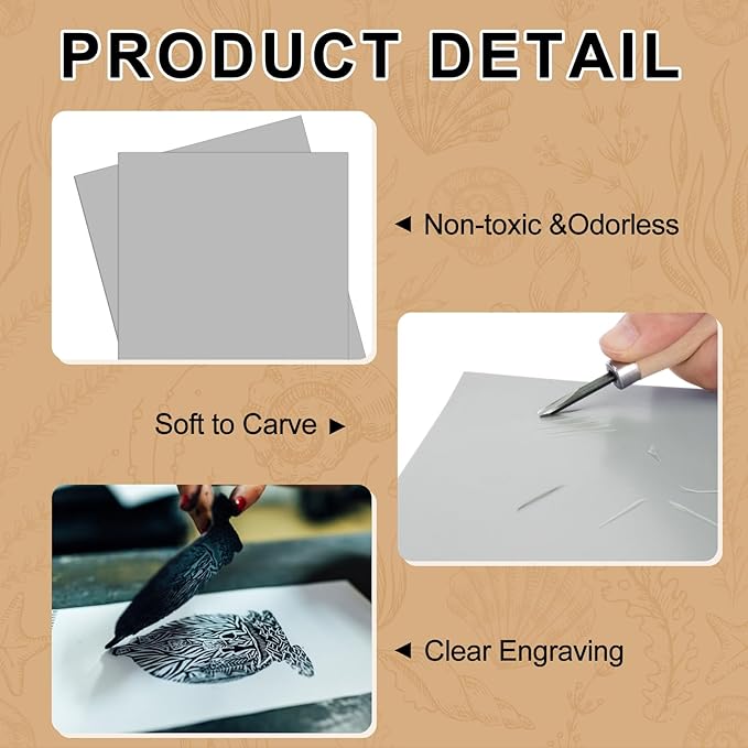 Yeaqee 8 Pcs Linoleum Block Rubber Carving Block Soft Linocut Blocks Large Linoleum Sheet Unmounted Lino Plates for Engraving Art Project Printmaking Artist Studio Supplies (8 x 10 Inch,Gray)