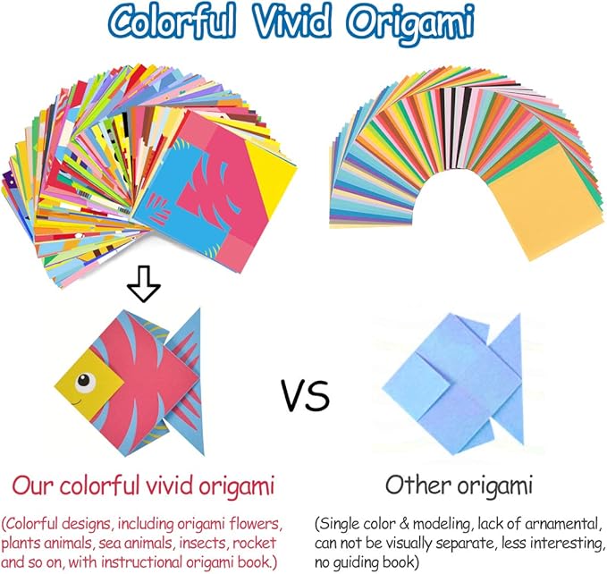 Origami Kit for Kids Ages 5-8 8-12, with Guiding Book, 98 Sheets Paper with 47 Patterns, DIY Art and Craft Projects, Beginners Children's Day Gift Boy Girl